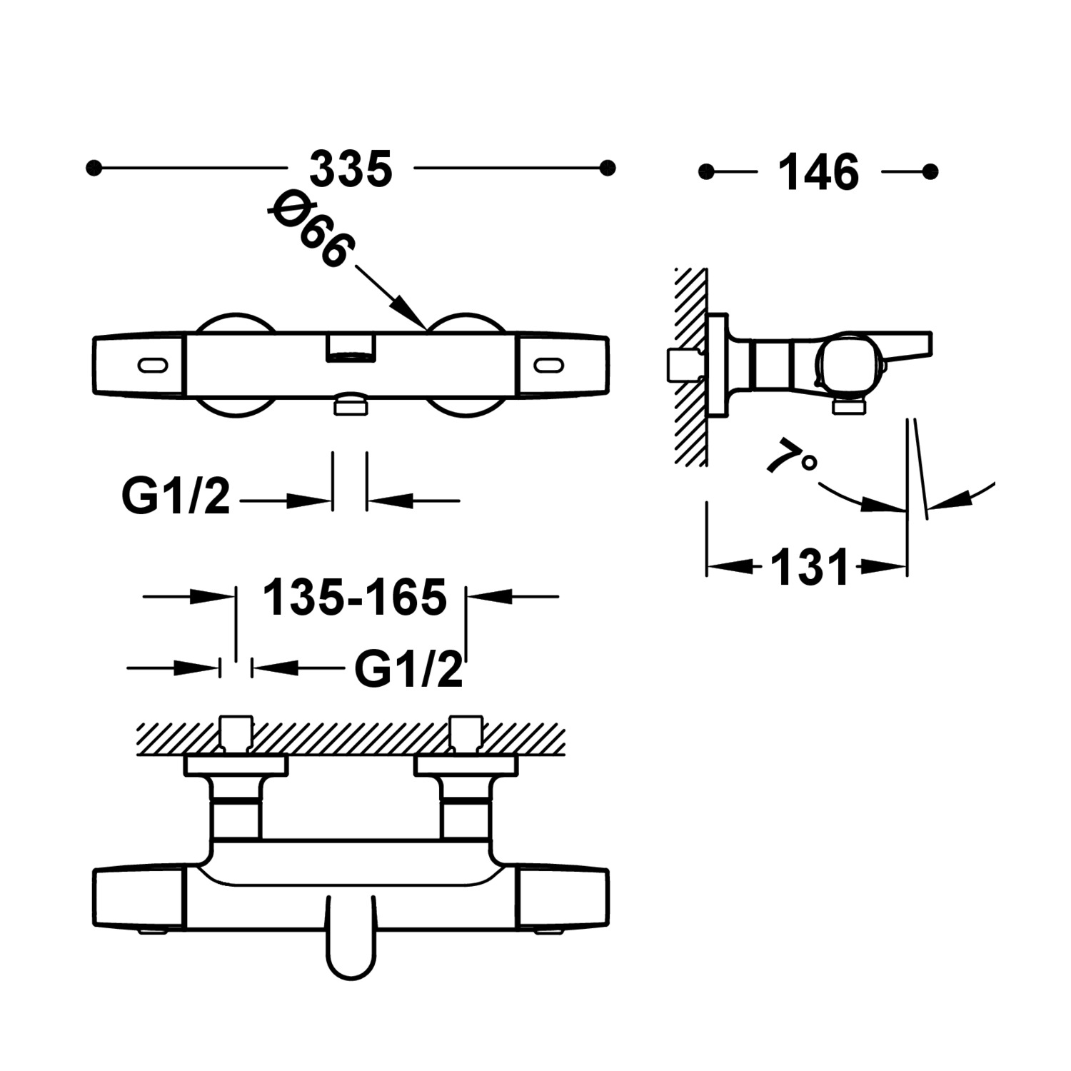 Настенный термостатический смеситель для ванны и душа-19017449BM TRES Thermostatic - Вид №1