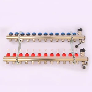 Коллекторная группа TOPWAY с термостатическими вентилями и расходомерами с резьбой под евроконус EMMETI 1"x3/4"ЕК 12 выходов