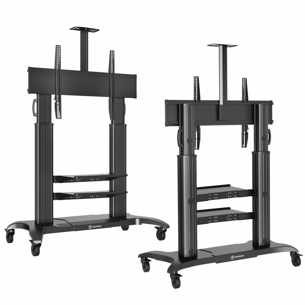 TS2811 BLACK Мобильная стойка на 1 тв/ 60-100" от 200х200 до 1000х600, макс нагр 136,4кг, высота 1400-1725мм, кабель-канал, регулируемая полка, черная ONKRON Santreyd  - Вид №1