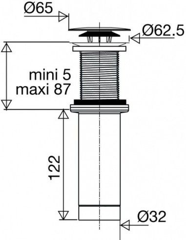 128500 000 00  Универсальный слив с вертикальным сифоном, без фонаря, Вертикальный сифонет, двустворчатый клапан Д. 65 мм, хромированная латунь Valentin Хром  - Вид №2