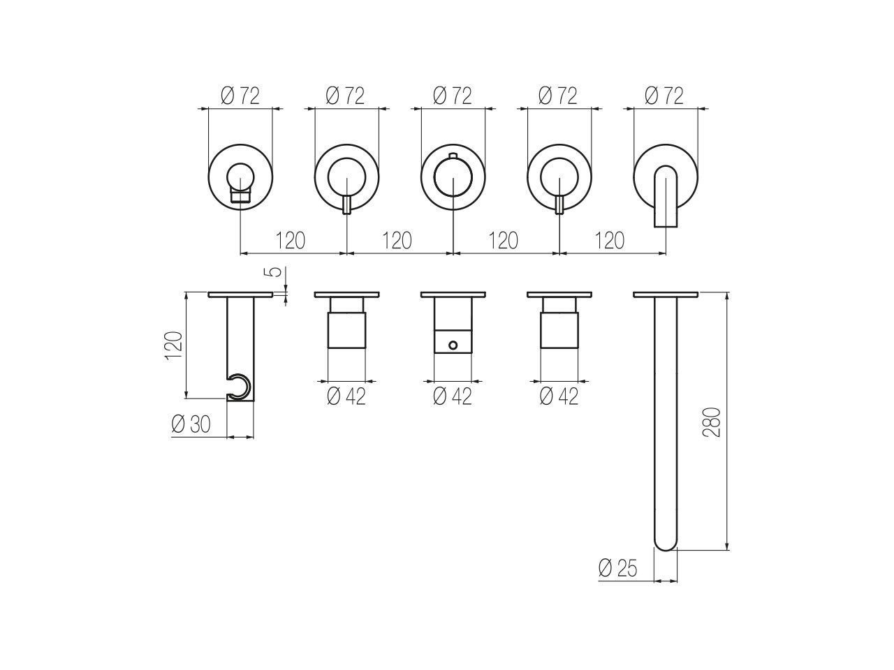 Стальной термостатический настенный смеситель для ванны с переключателем Radomonte Toox ARCH-00119135 - Вид №5