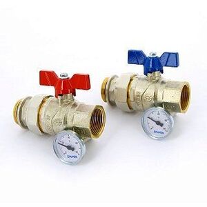 Кран сгон НВ 1' с термометром для коллектора бабочка 2 шт EMMETI