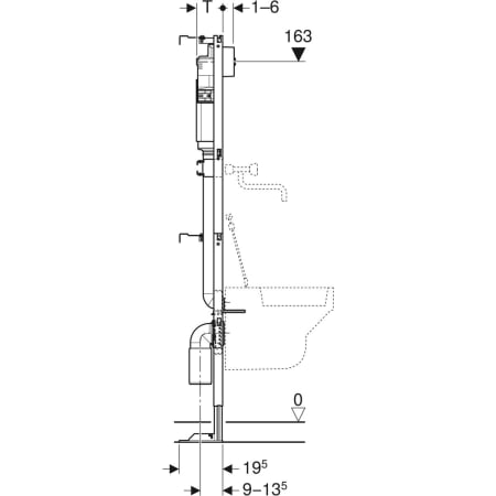 GEBERIT 111.569.00.1 Инсталляция Geberit Duofix для раковины для слива сильно загрязненной воды с подключением смывного бачка, 175 см, со смывным бачком скрытого монтажа Delta 12 см, настенный смеситель наружного монтажа  - Вид №3