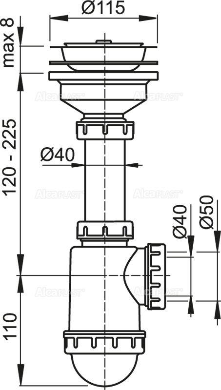 Сифон для мойки с нержавеющей peшeткой DN115 ALCAPLAST A446DN5040 - Вид №1