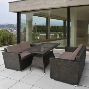 Мебель из ротанга, обеденный стол и диваны темно-коричневые на 4 персоны AFINA  241114 Коричневый