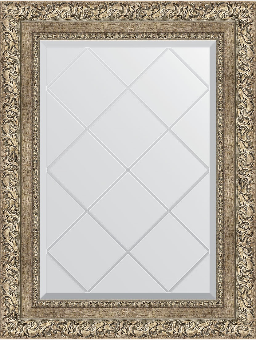 BY 4014 Зеркало с гравировкой в багетной раме - виньетка античное серебро 85 mm EVOFORM Exclusive-G