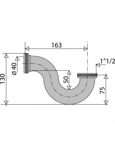 255300 009 00  Трубка сифона для ванны, выпускное кольцо круглого сечения, Д. 40 мм, латунь Valentin Хром  - Вид №2