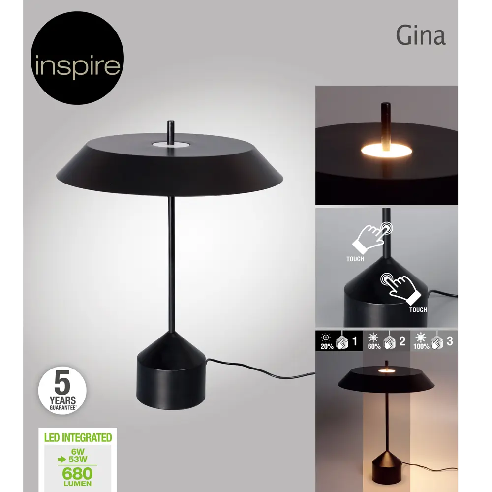 Настольная лампа светодиодная Inspire Gina, тёплый белый свет, цвет чёрный 82551217 STLM-2139766  - Вид №7