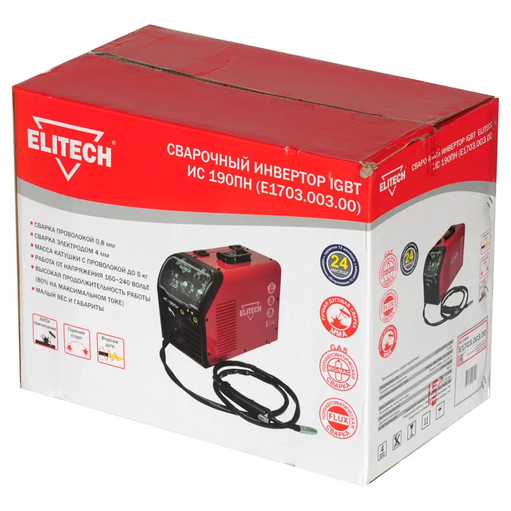 Сварочный аппарат инверторный Elitech ИС 190ПН E1703.003.00, 150 А, 4 мм 87712123 STLM-2158986  - Вид №3