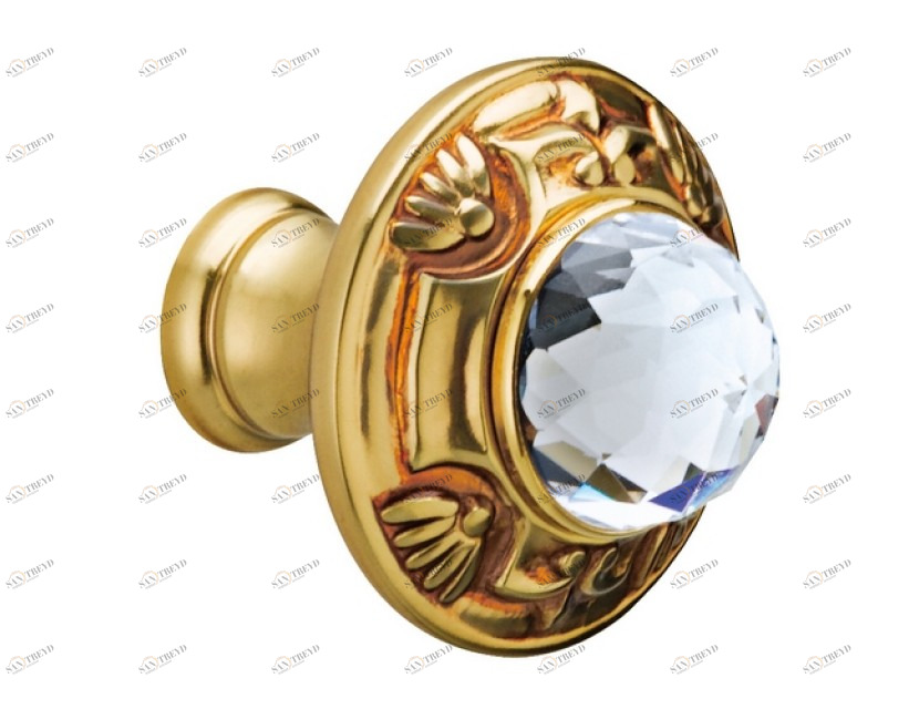 0Z5747.B00.00 Ручка для шкафа диаметром 38 мм с кристаллами сваровски Золото 24К Mestre 