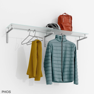 G13-1200G Навесной шкаф g13, широкий, с платяной штангой и вешалкой для головных уборов из стекла - ширина 125 см PHOS