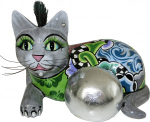 10648222 Goebel Скульптура "Кот "Серебряный шар" 15*22см Композит