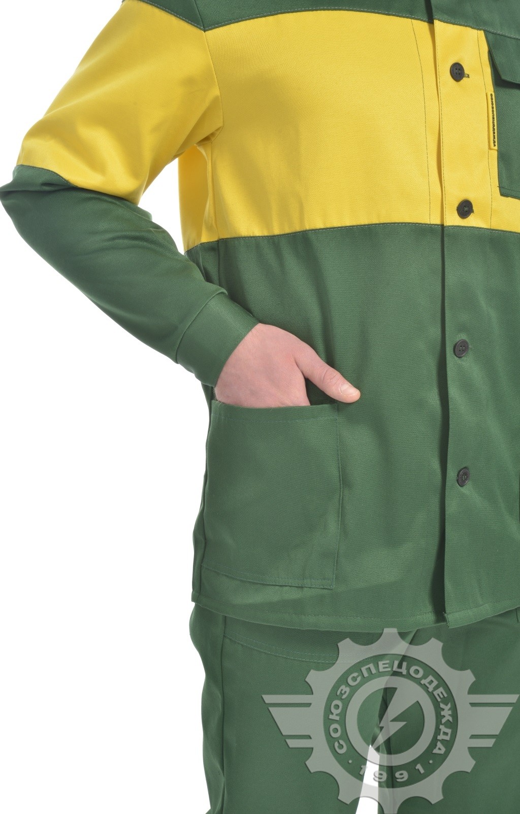 69966 Костюм "Ударник" темно-зеленый-желтый с СВП  Летняя спецодежда  размер 60-62/170-176  - Вид №5