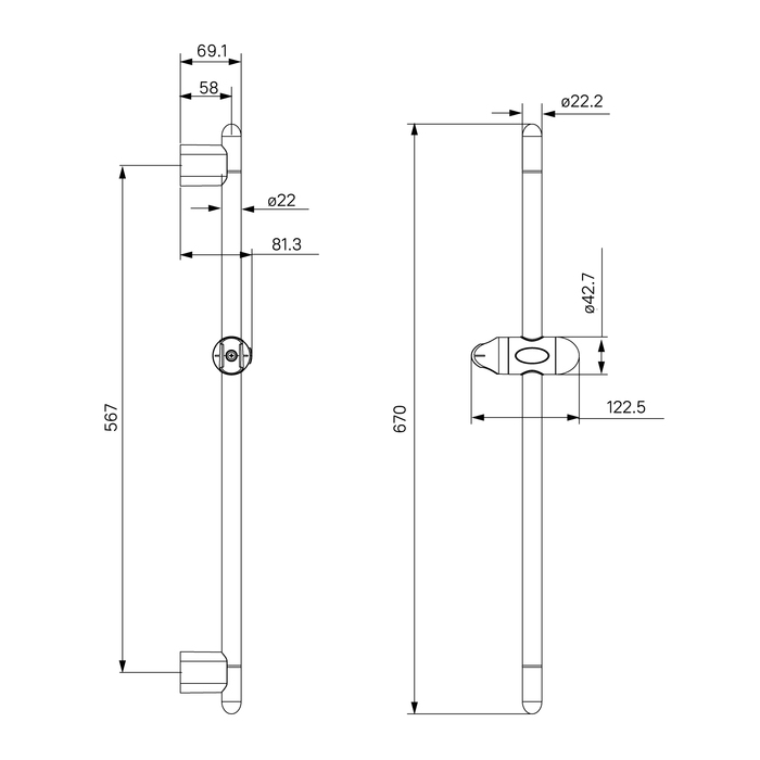 0706700M17 Душевая стойка 67 см 070 Milardo Shower Bar  - Вид №1