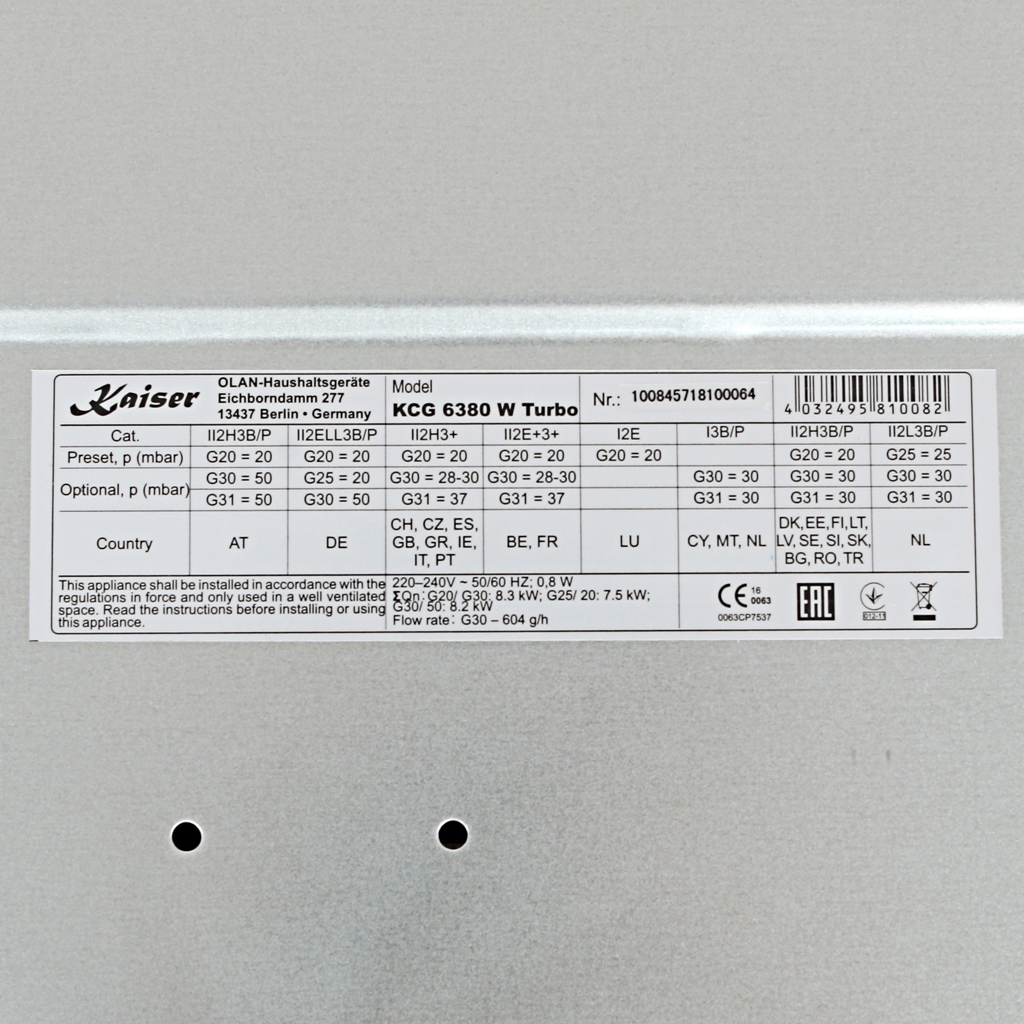 1110860 Газовая варочная поверхность Kaiser KCG 6380 W Turbo STDN-0020201 - Вид №4