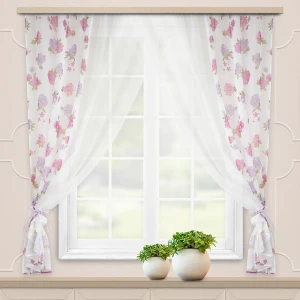 Комплект штор на ленте для кухни Акварель 280x160 см цвет сирень