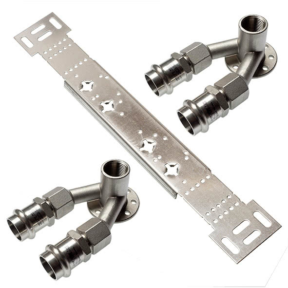 69981G181218 SANHA 9981G монтажный набор, двойная водорозетка ВР 18x1/2x18 мм  - Вид №1