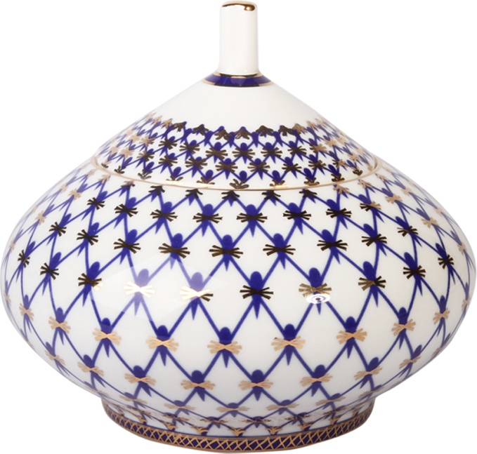 10612653 Императорский фарфоровый завод Сахарница ИФЗ "Кобальтовая сетка", ф.Купольная Фарфор костяной 