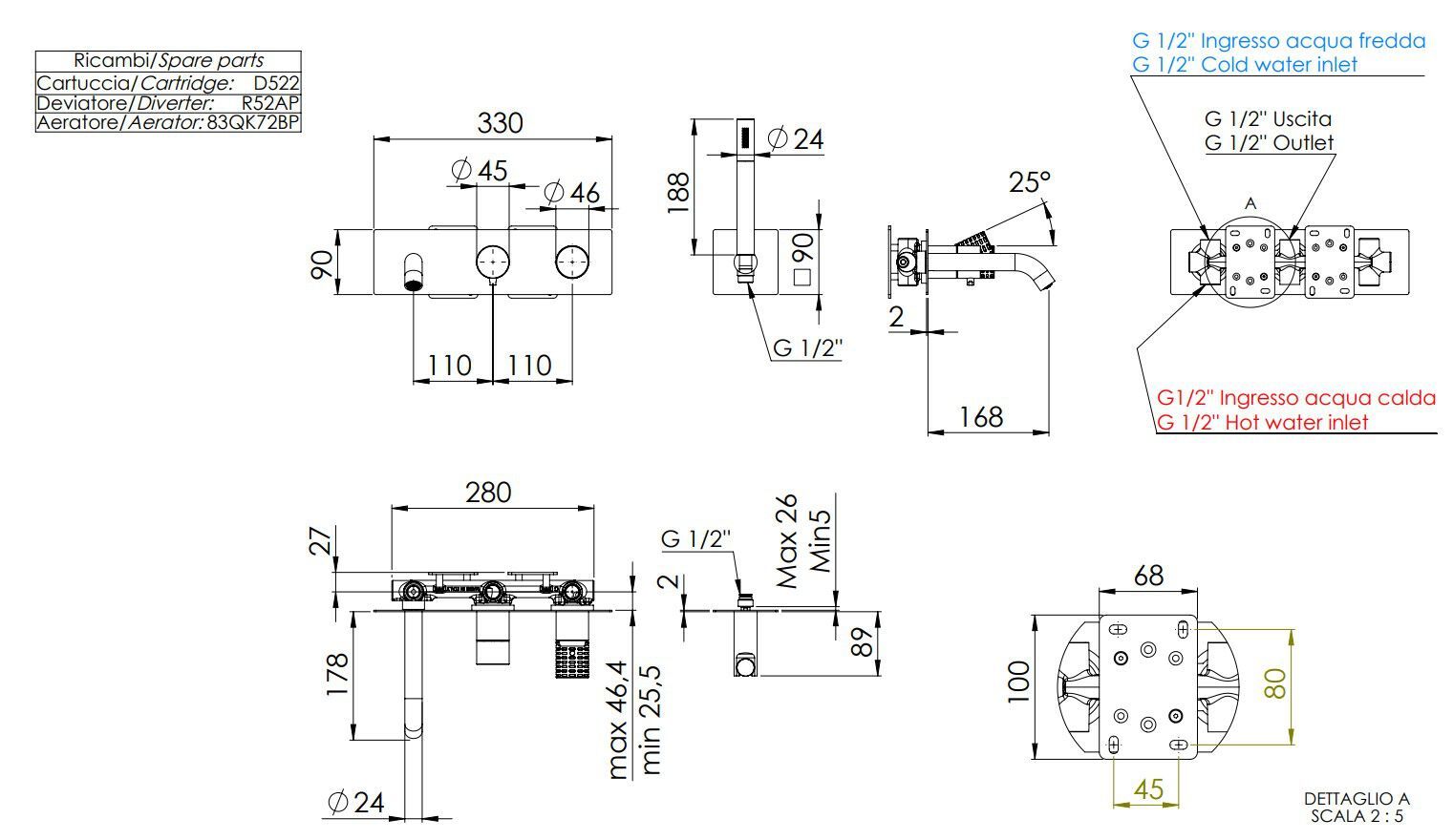Настенный встраиваемый набор для ванны с пластиной Remer Rubinetterie Celebrity ARCH-00149299 - Вид №2