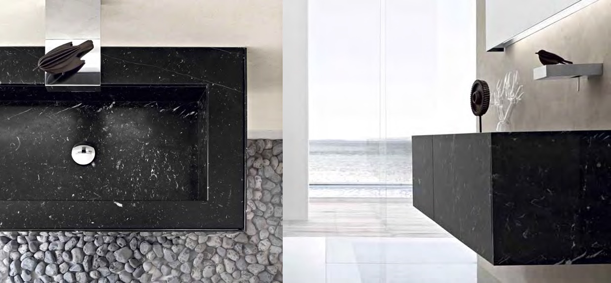 Toscoquattro Комплект мебели для ванной 02 из мрамора TIME черный T2135NM17S10NM - Вид №1