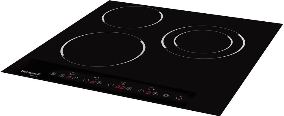 HVF 431 B Электрическая, 45 см, 3 конфорки, стеклокерамика vitro ceramic glass, сенсорное управление, индикация степени нагрева, таймер, блокировка от детей, 1 двойная зона нагрева, черная Weissgauff Santreyd  - Вид №1