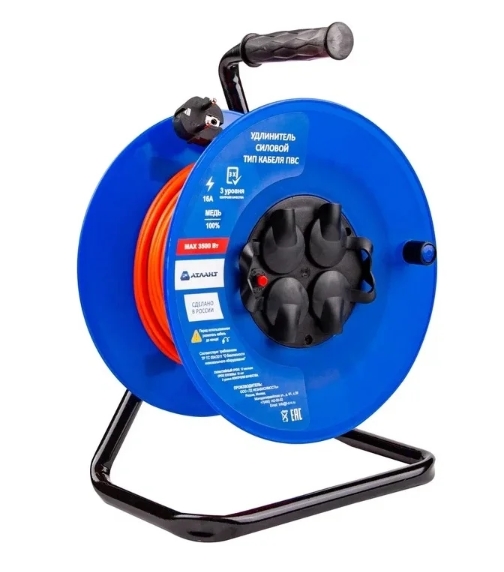 Удлинитель силовой АТЛАНТ ПВС 4000 черный/синий 9121830 STDN-0044272