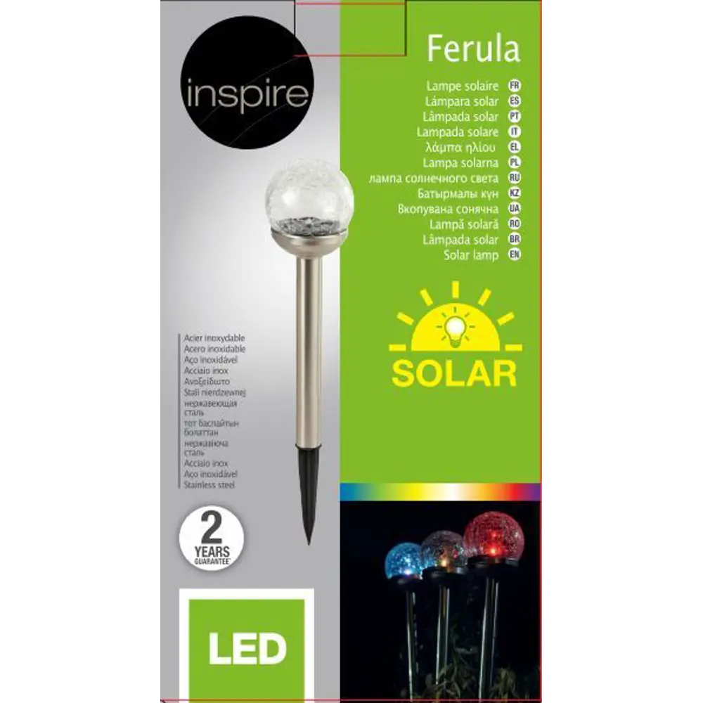 Светильник садовый Inspire Ferula на солнечных батареях, со сменой цвета RGB, цвет никель 80123626 STLM-2052596  - Вид №1