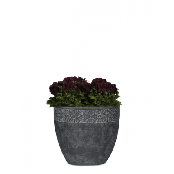 Вазон из искусственного камня с резным бордюром 30 см черный "Пуатье" CAPI EUROPE FLORERO 044753 Черный  - Вид №1