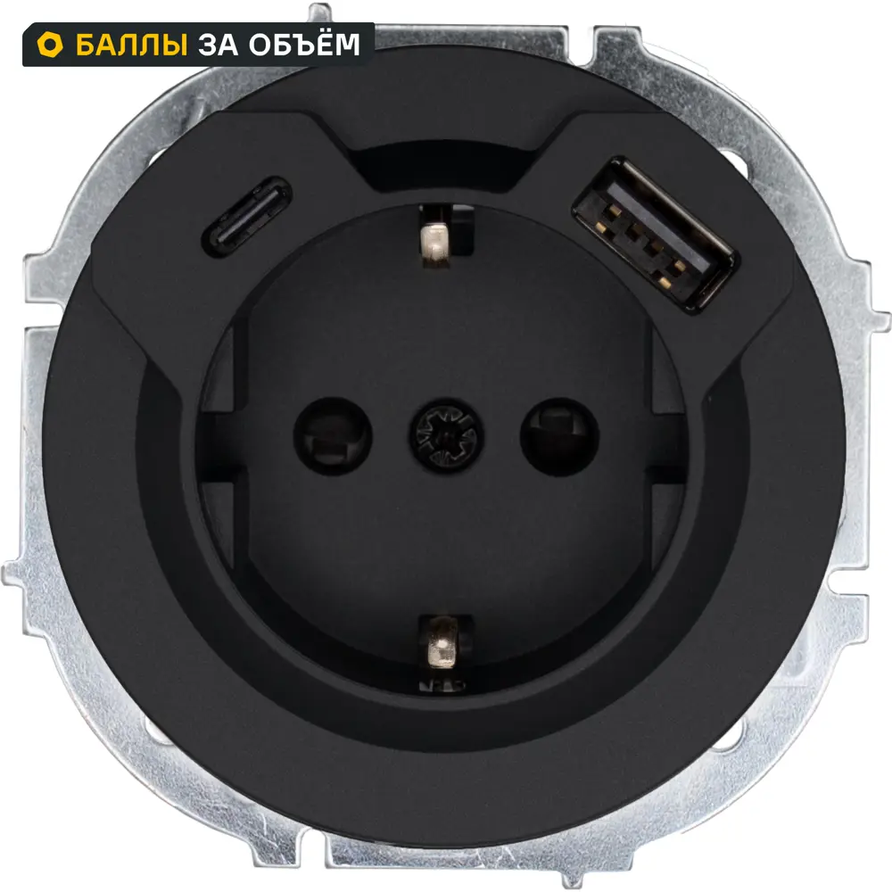 Розетка TC+USB встраиваемая Lezard Osen с заземлением цвет черный 89424742 STLM-2029441