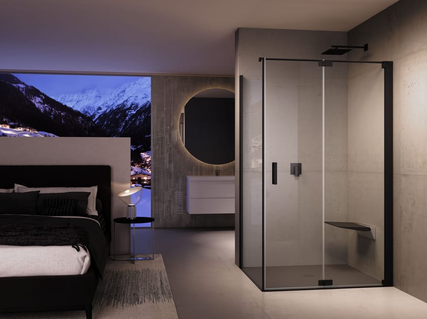 Угловая душевая кабина из закаленного стекла с распашной дверью Provex Industrie ARCH-00031171