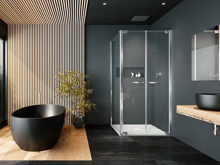 Стеклянная угловая душевая кабина с распашной дверью Provex Industrie E-Lite ARCH-00117233