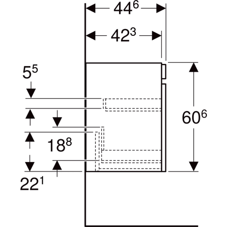 501.906.00.1 Шкафчик для раковины Geberit Renova Plan, с одним выдвижным ящиком и одним внутренним выдвижным ящиком Geberit  - Вид №59