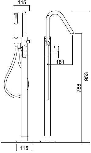 Rubinetteria Giulini Смеситель для ванны напольный с ручным душем Surf F5892 - Вид №1
