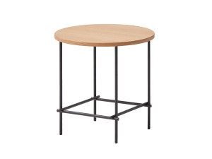 Высокий металлический круглый журнальный столик с деревянной столешницей