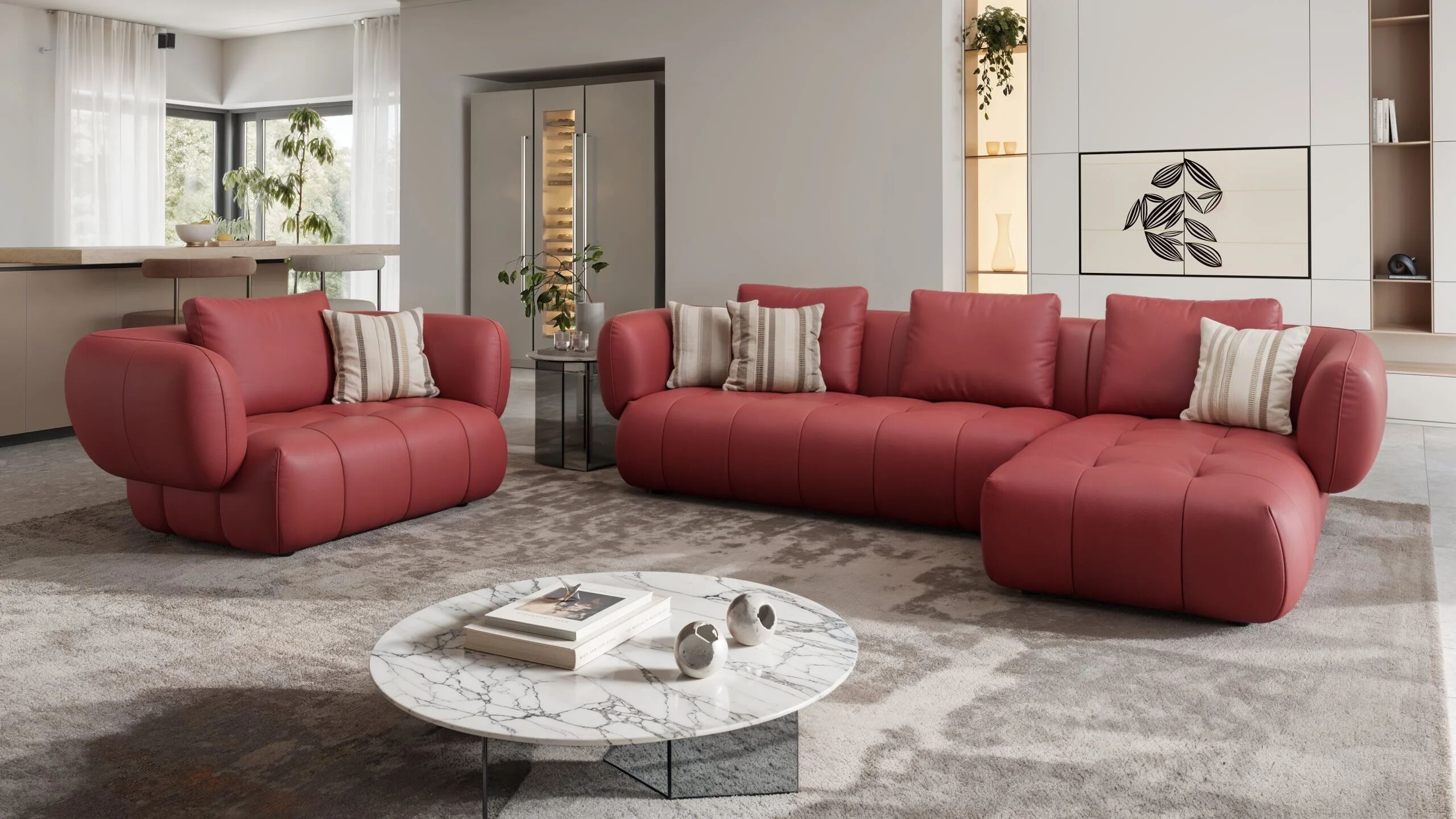 Кожаный диван с полуостровом на 4 места Sofanella море ARCH-00077692 - Вид №6