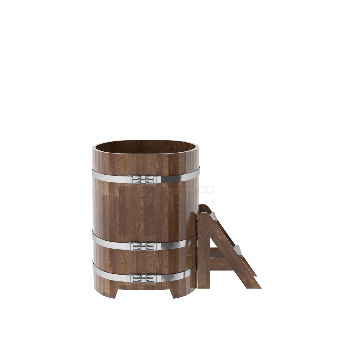 1380 Купель овальная из сращенных ламелей лиственницы 0,76х1,16х1,0 морёная Alyarus  - Вид №2