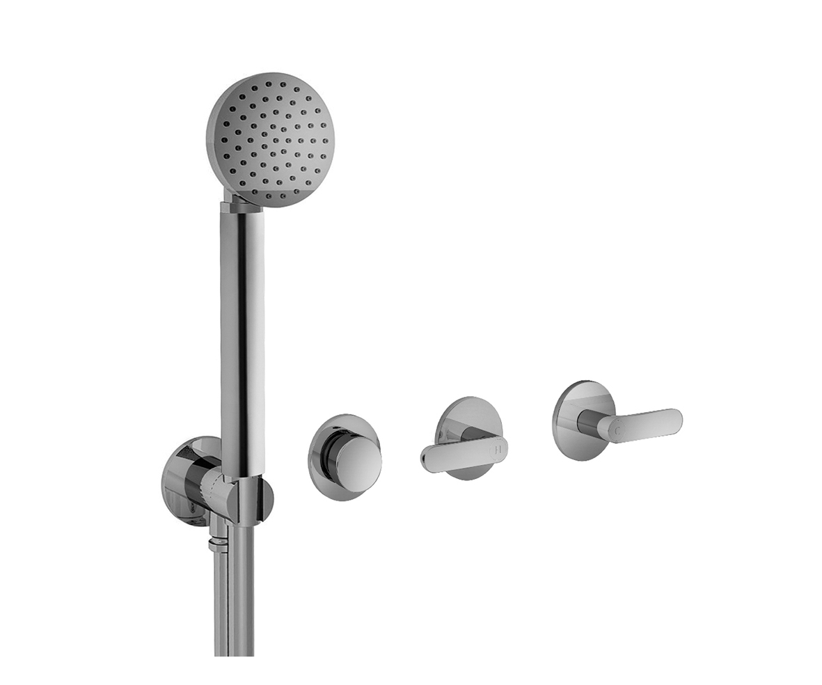 R117B+R117A  Встроенный смеситель для ванны/душаручки без излива переключатель на 2 потока с поворотной кнопкой ручная лейка ICONA шланговое подсоединение с держателем для ручной лейки гибкий шланг 150 см ПВХ картридж керамический 90° впуски 1/2'' Fantini Fantini Rubinetti Icona deco