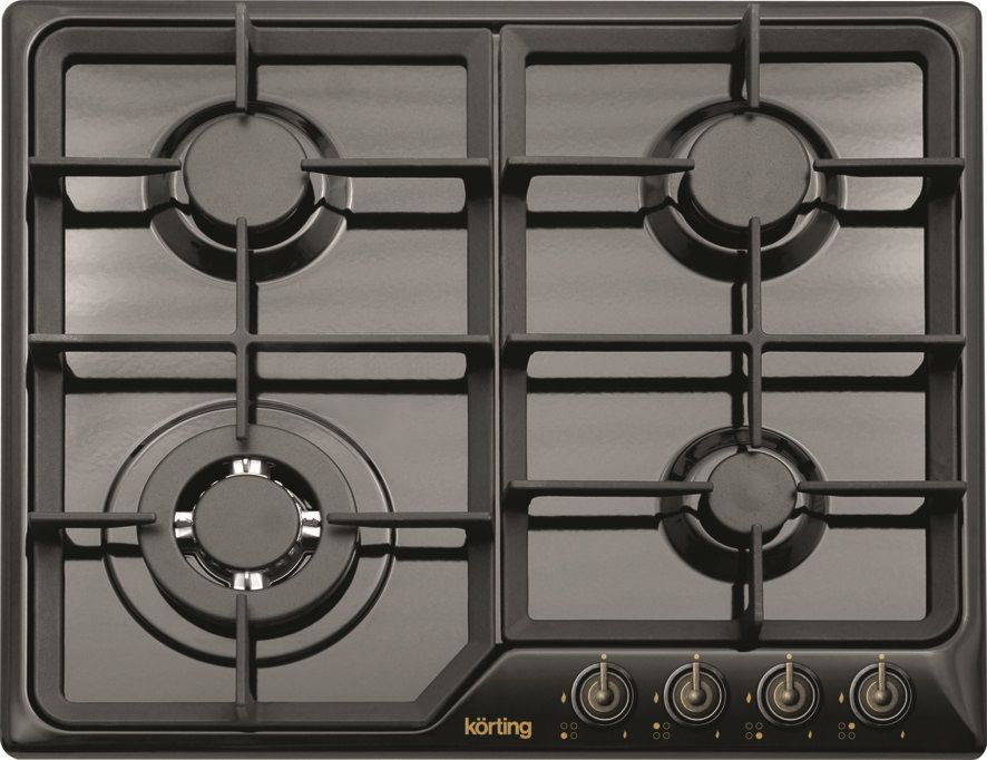 HG 630 CTSN Встраиваемые газовые панели / газ, provence, 60x51 см, газовая, независимая, электроподжиг, газ-контрол, чугунные решетки, адаптер для wok-конфорки, матовый черный, цвет ручек-бронза Korting Korting Provence Santreyd 