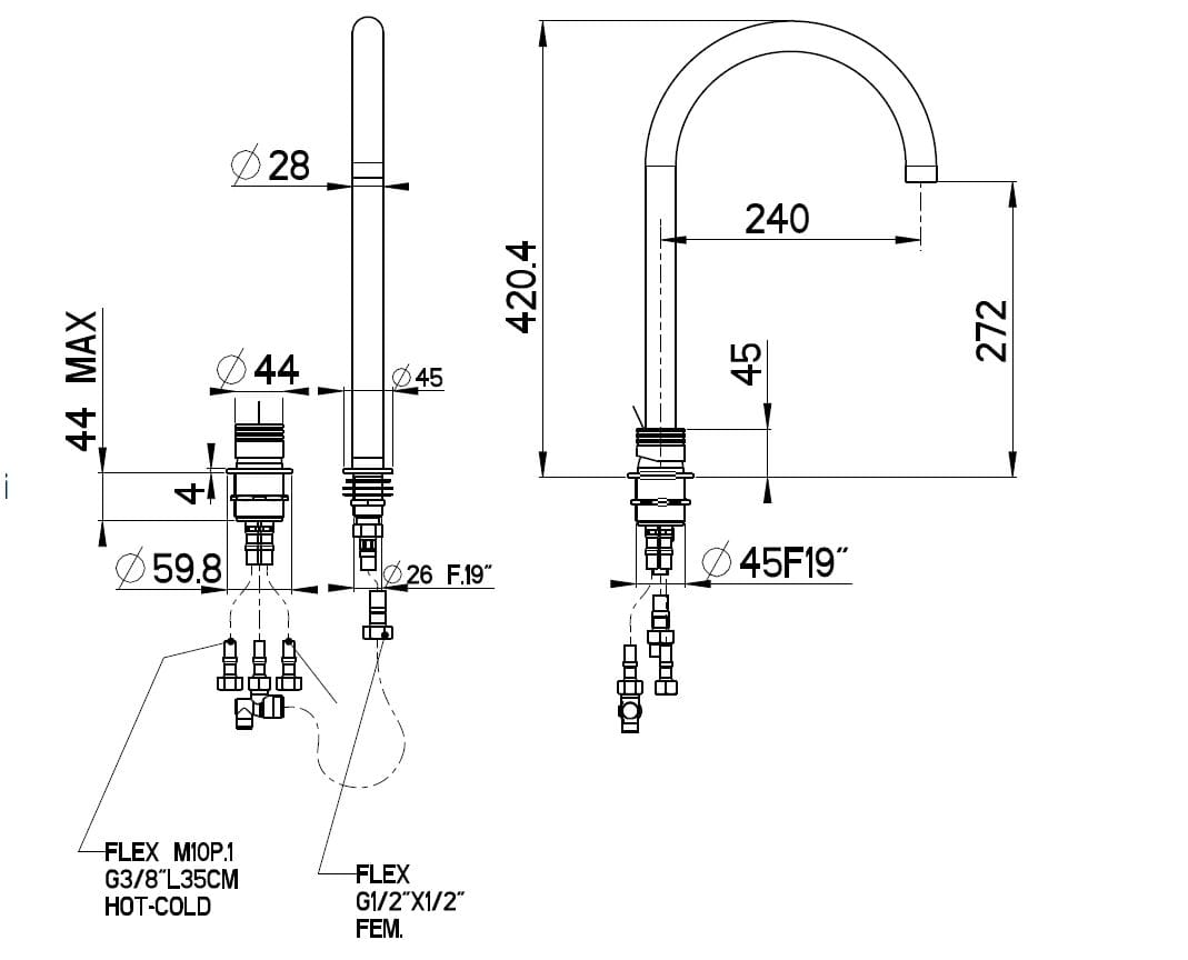 Смеситель для кухни с одной ручкой и 2 отверстиями Gaia Mobili Complements ARCH-00125314 - Вид №2
