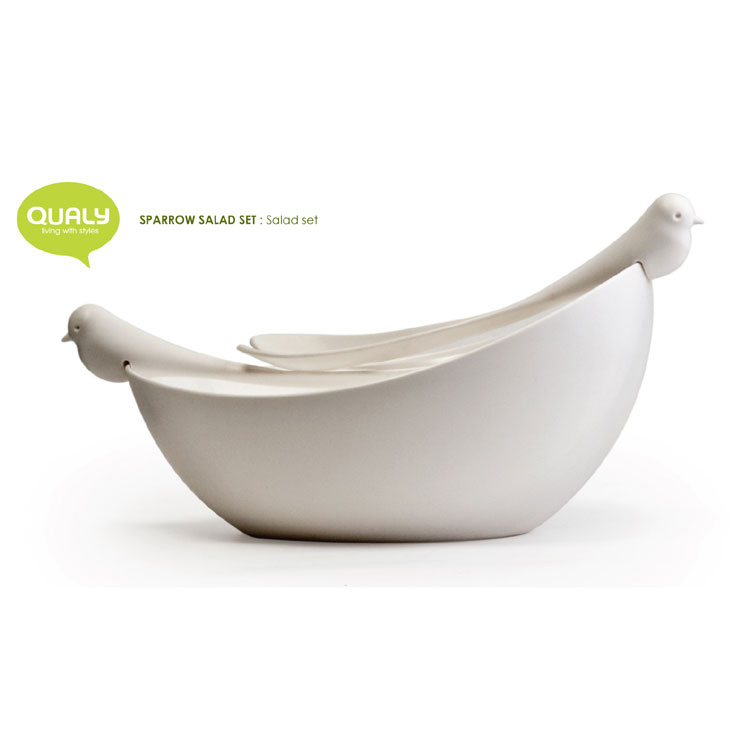 QL10098-WH Салатница с ложками sparrow белая Qualy  - Вид №1