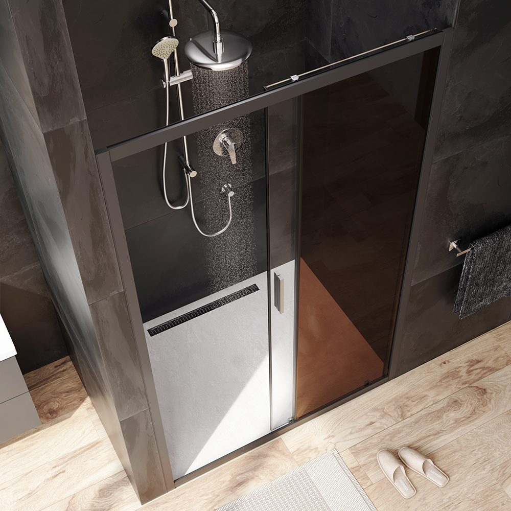 W90G-120-1-195BBr Solo Дверь душевая 120х195 стекло бронзовое профиль черный матовый AM.PM Gem - Вид №1