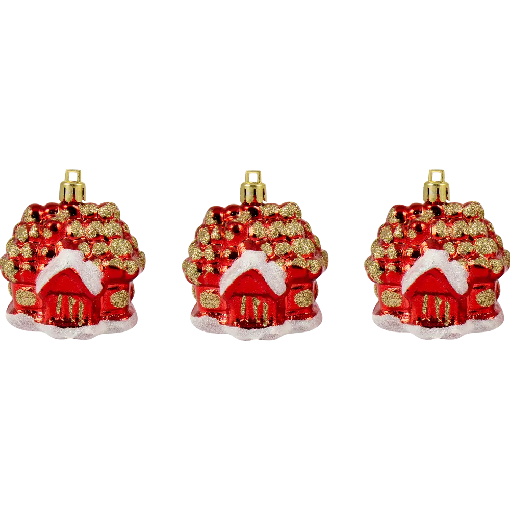 Игрушка ёлочная Домик 6 см, 3 шт, цвет красный 17860525 STLM-2186948 Santreyd  - Вид №1