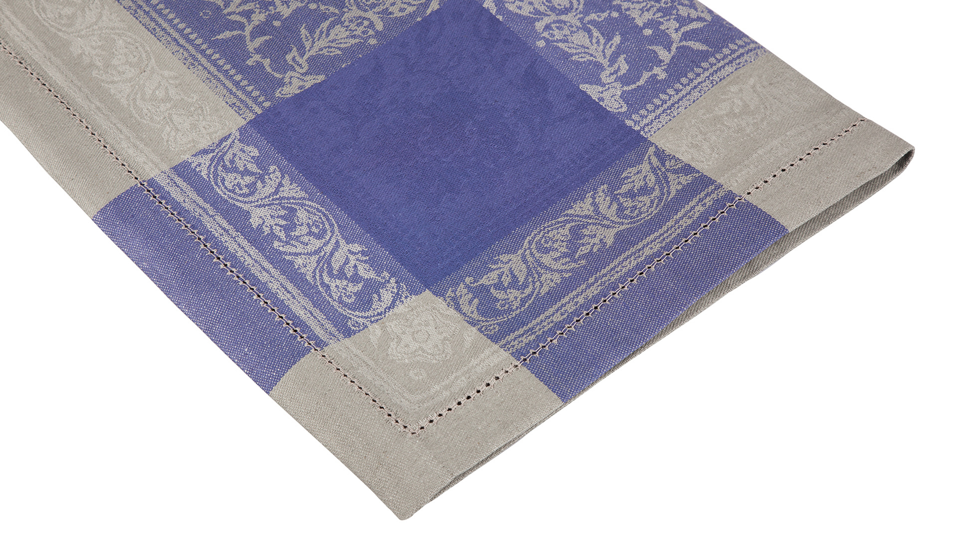 10621442 Яковлевский жаккард Скатерть прямоугольная Яковлевский Жаккард Орнамент 150х250см серая с голубой камой, полулен Ткань  - Вид №1