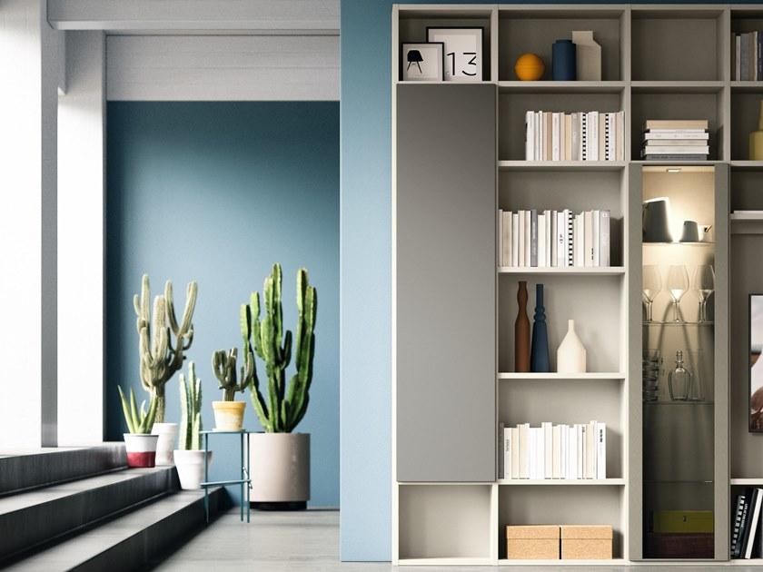 Composit Деревянный настенный книжный шкаф в современном стиле с подсветкой и подставкой под телевизор. Day system sun-id-1505609 - Вид №1