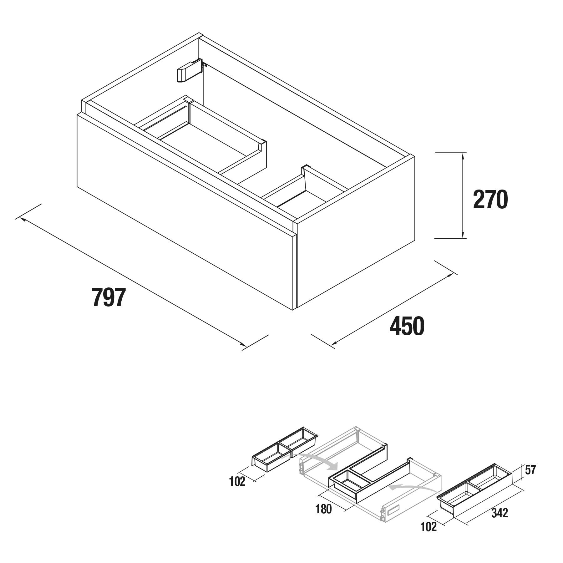 26606 SALGAR Мебель для умывальника SPIRIT 800 1 металлический ящик ALSACIA 797 x 270 x 450 мм Эльзасия - Вид №1