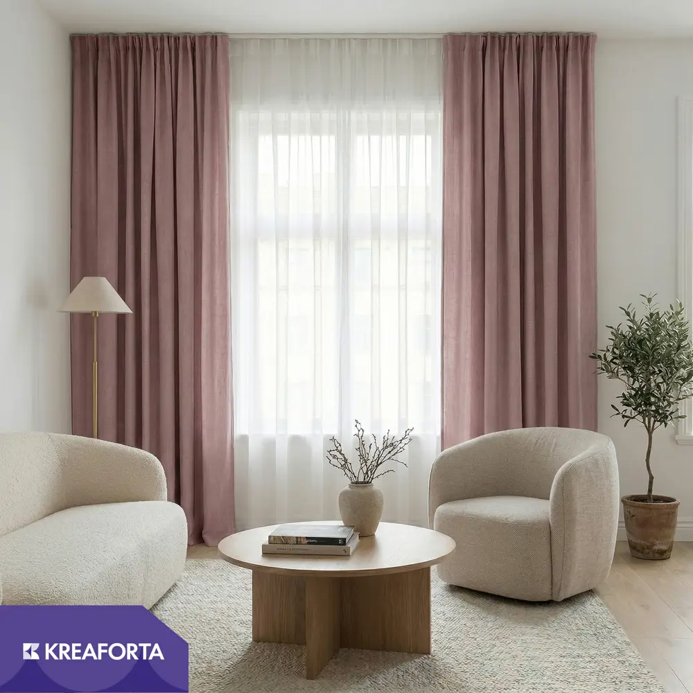 Штора на ленте со скрытыми петлями KREAFORTA Manchester 200x280 см серо-розовый 89405488 STLM-2203767  - Вид №7