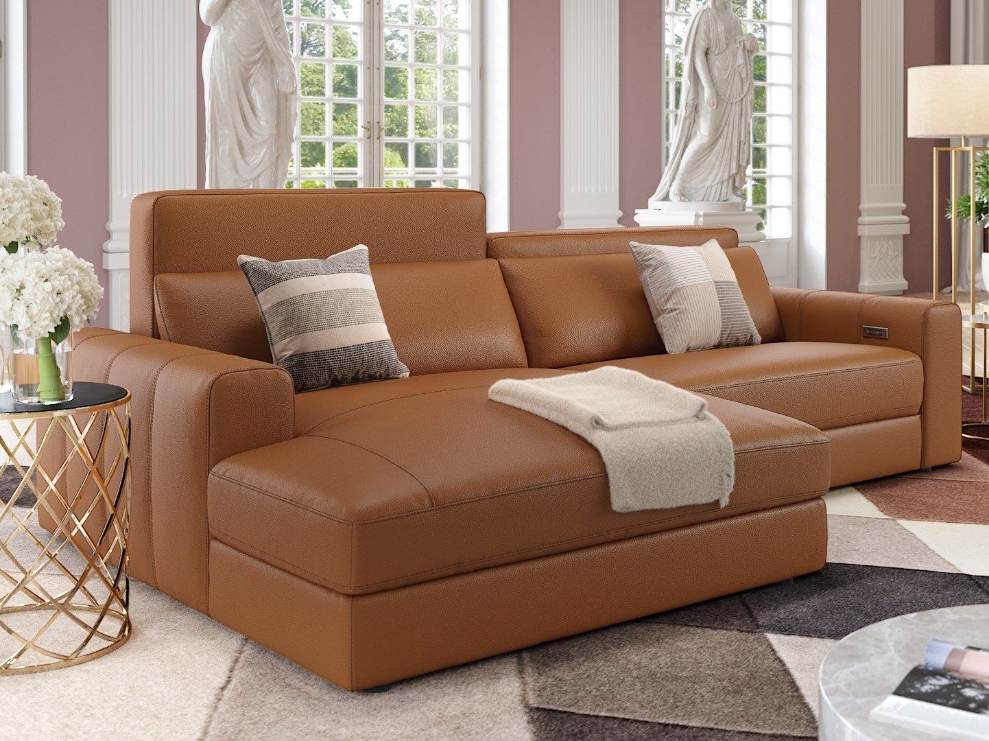 Кожаный диван с полуостровом Sofanella Capri ARCH-00095652 - Вид №1