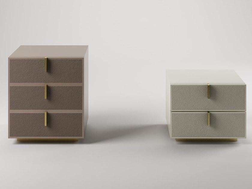 Paolo Castelli Лаковая прикроватная тумбочка из мдф и воловьей кожи с ящиками Fine sun-id-1503014 - Вид №2