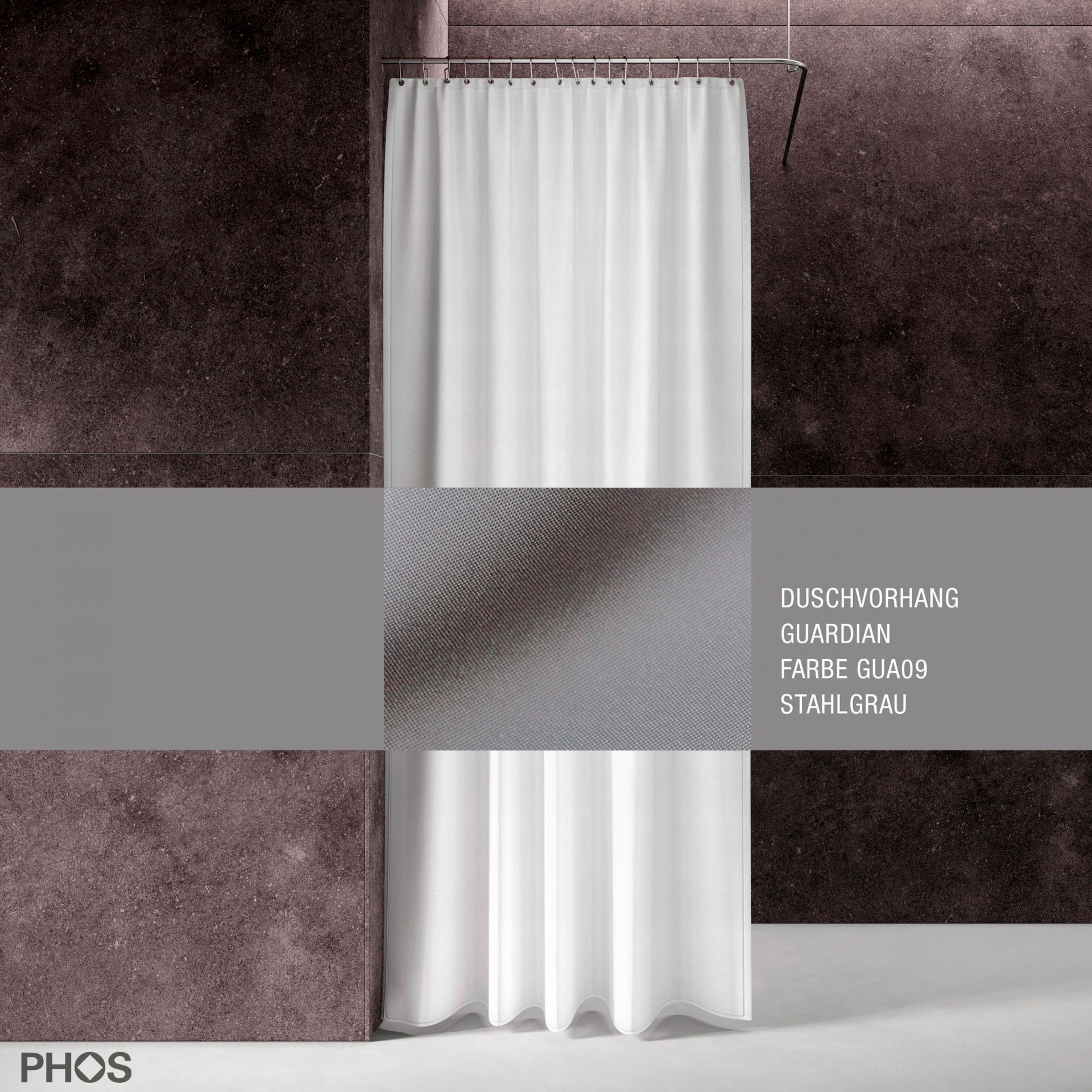 DV-GCS200-100-GUA09 Душевая занавеска Guardian, длина 200 см, ширина 100 см. стальной серый PHOS 