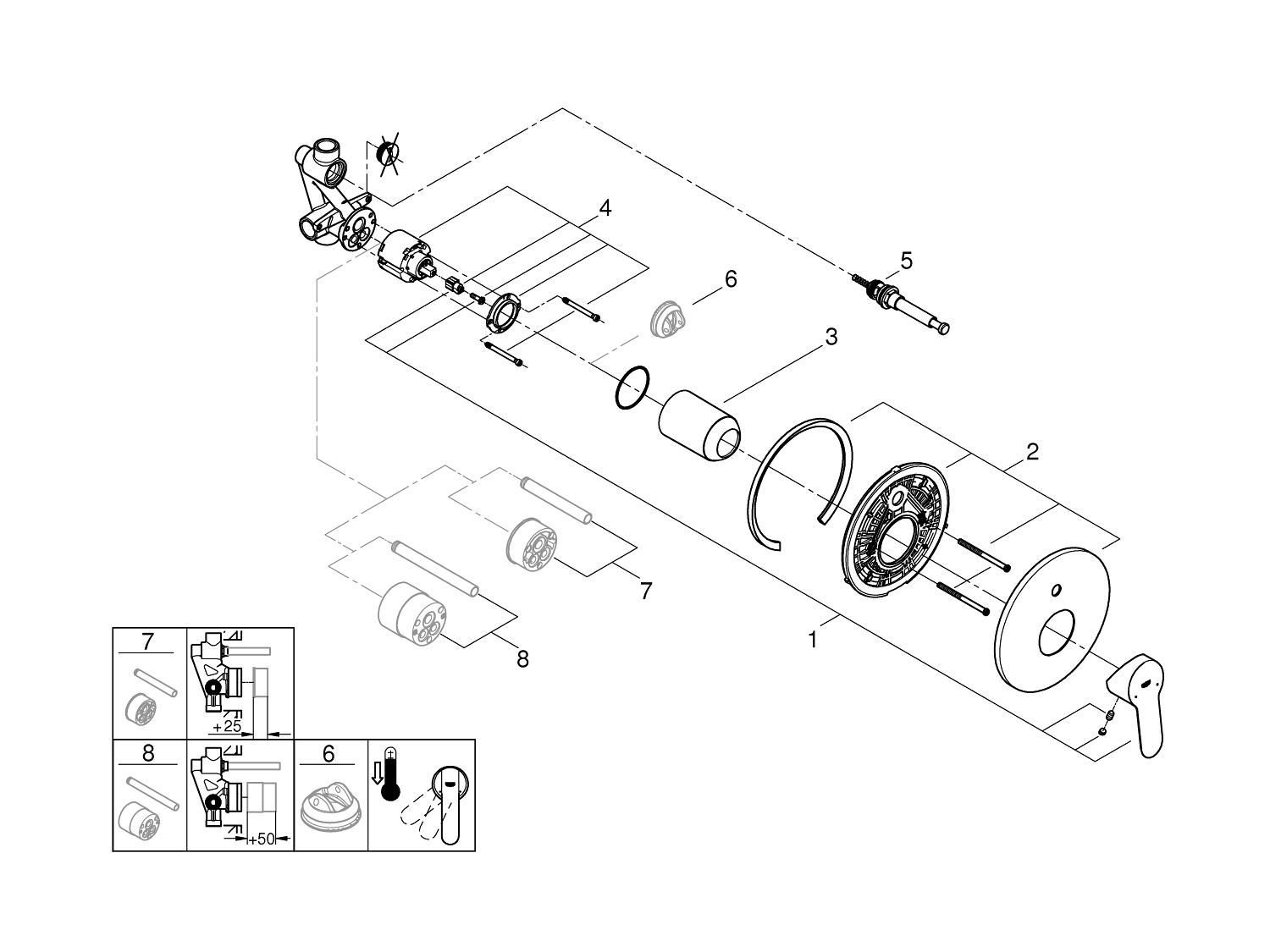 Однорычажный настенный смеситель для ванны / душа Grohe BauEdge ARCH-00121918 - Вид №3